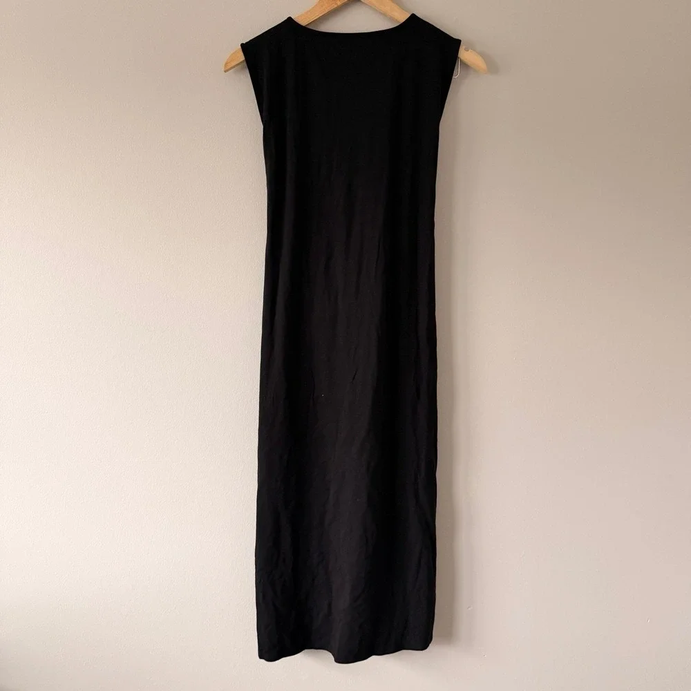 EILEEN FISHER Black Sleeveless Midi Dress with Tie‎ Waist S/P